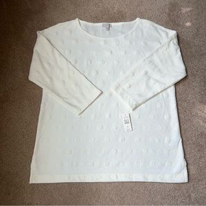 Talbots Off White/Ivory Top w/ Raised Polka Dots 3/4 Sleeve Drop Shoulders SZ SP